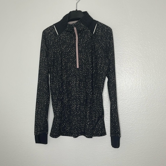 LULULEMON Size 6 Black Speckled Go The Distance Half Zip Thumbholes Pullover Top - Picture 1 of 7